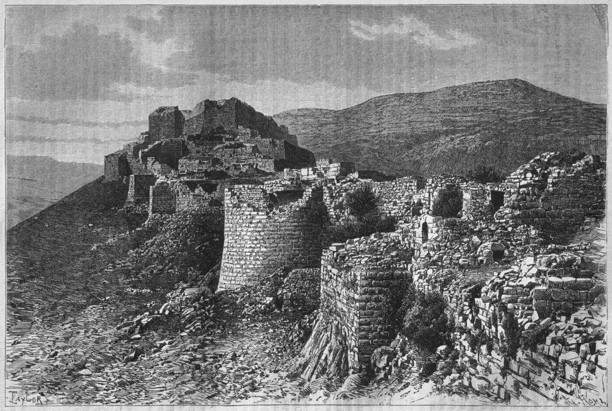 Festningen Baniyas, fra Syria i dag. Reiser i Fønikia, Libanon og Judea. 1875-1880 av Louis Charles Emile Lortet, 1884 (bw gravering) av French School