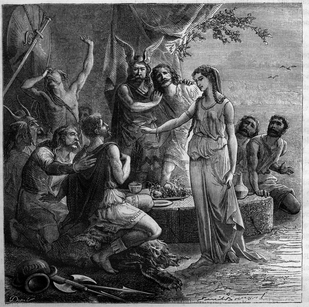 Foundation of Marseille in 600 BC - Fondation de Marseille, 600 BC: On the day of the arrival of the Greek sailors, the head of the Nams organizes a meal during which his daughter Gyptis has to choose his wife by holding him a cup. The Greeks were invited  av French School
