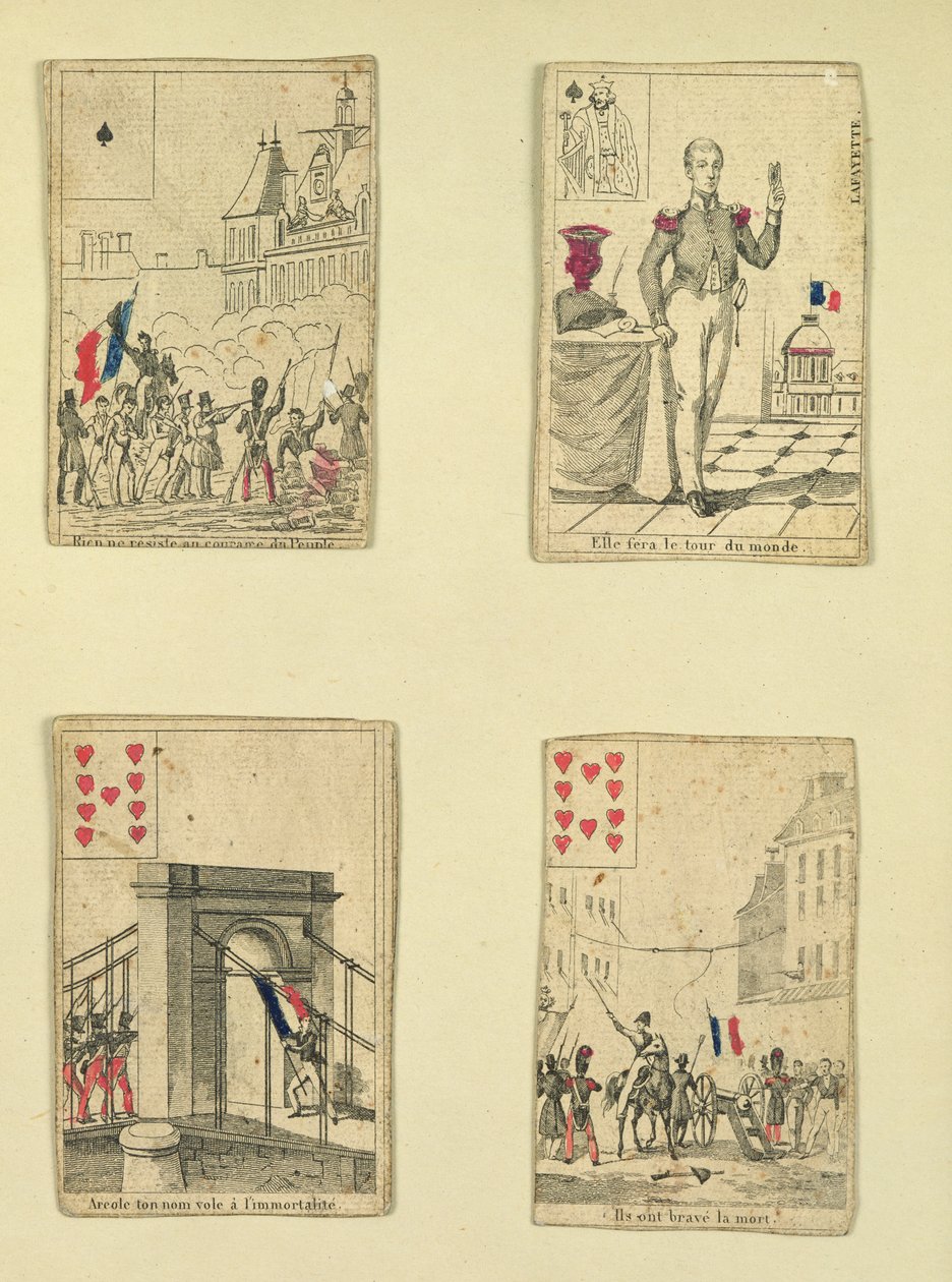 Fire spillkort til minne om heltene fra juli 1830, 1831 av French School