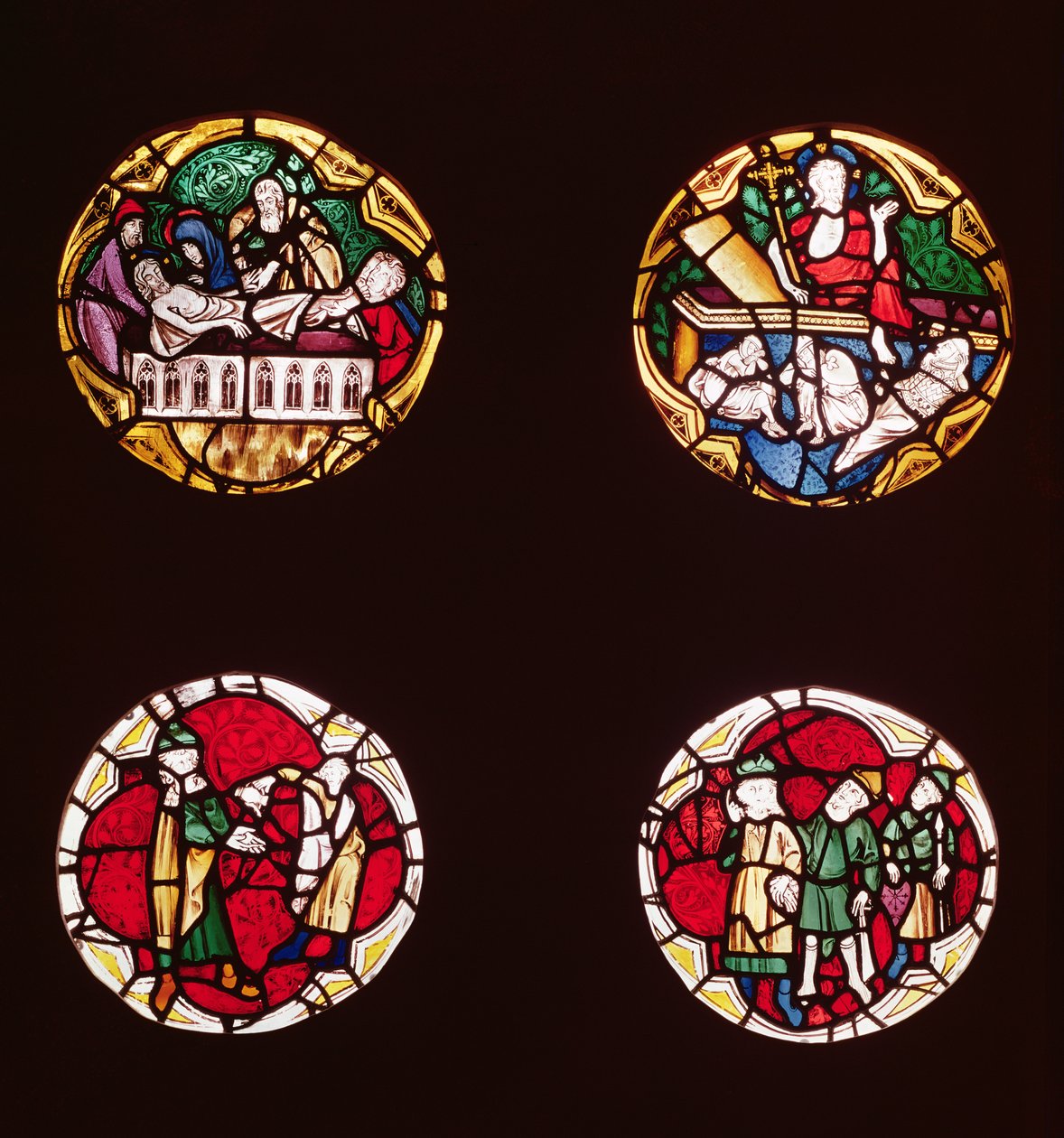 Fire vinduer som viser scener fra Kristi liv, fra Chapelle du Rosaaire av French School