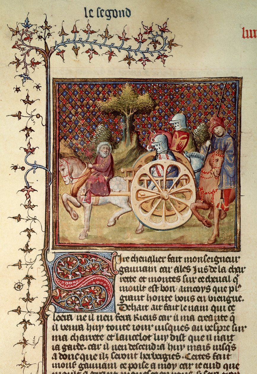 Fr.119 fol.312v Lancelot, vognens ridder, 1344 av French School