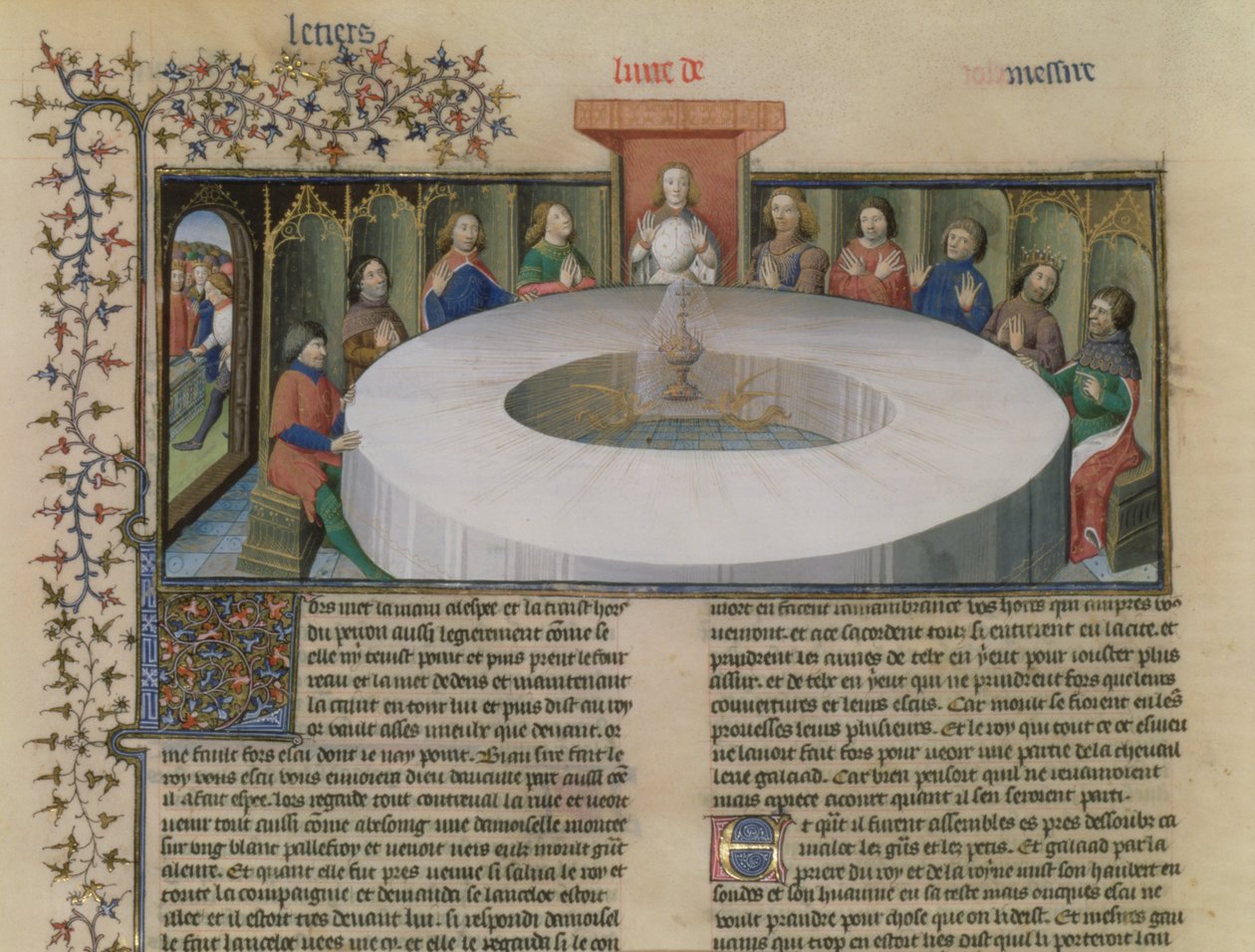 Fr.120 f.524v The Knights of the Round Table fra The Story of Lancelot, fra La Quite de Saint Graal av French School