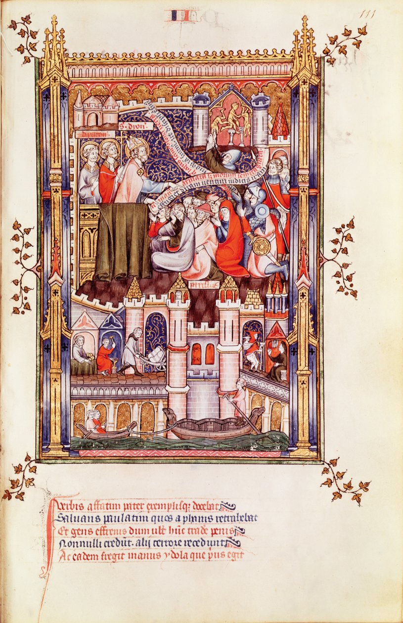 Fr 2091 fol.111 St. Denis forkynner for pariserne som bryter sine hedenske avguder, fra Vie de St. Denis, 1317 av French School