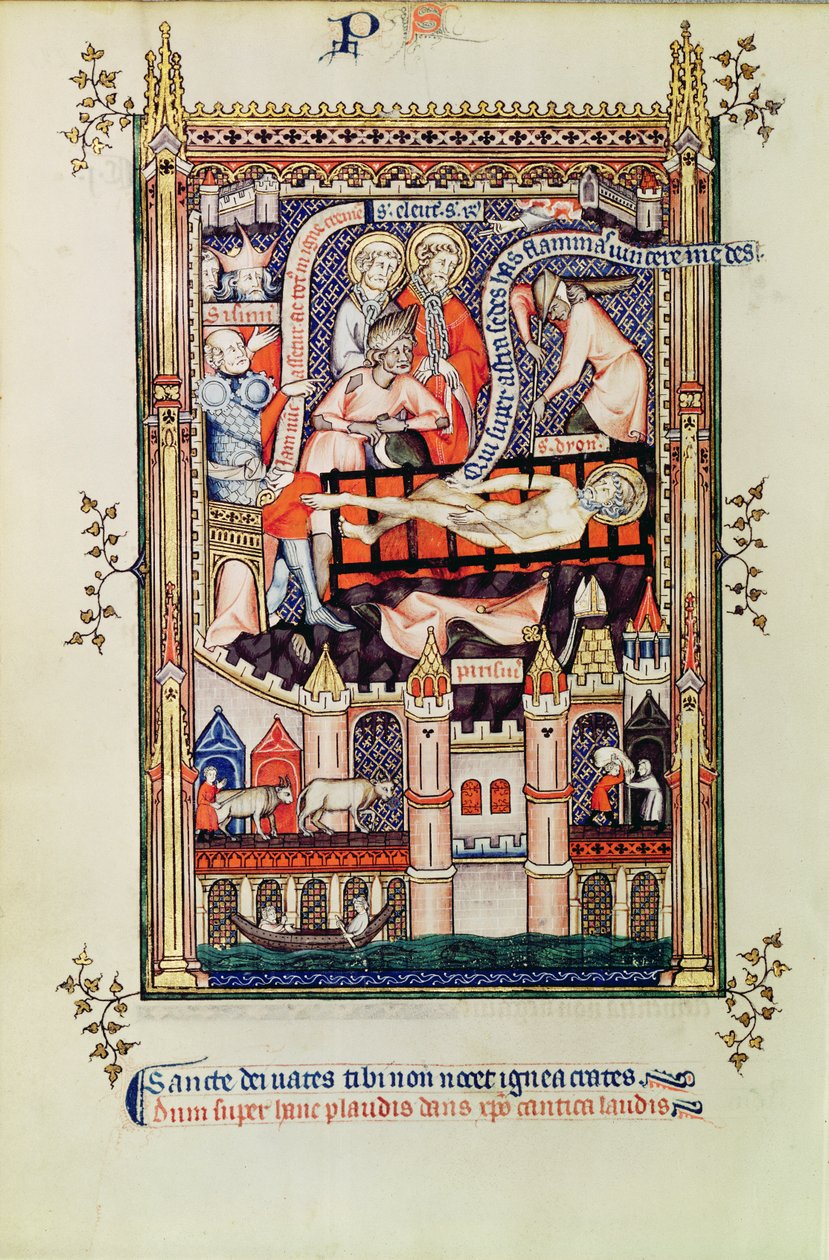 Fr 2092 f.22v St. Denis blir torturert på stativet, fra Vie de St. Denis, 1317 av French School