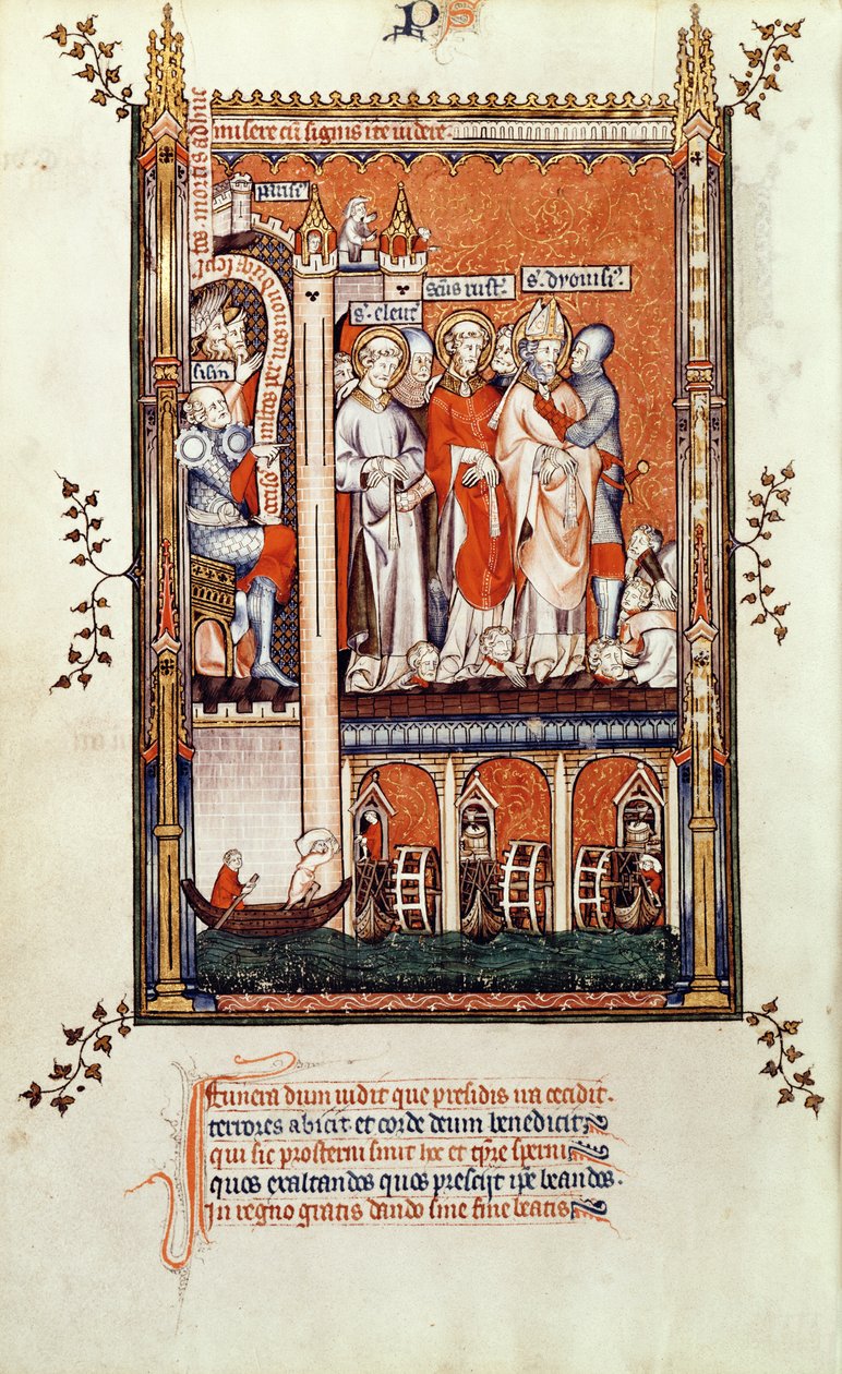 Fr 2092 f.37v Sisinnius som viser likene til andre martyrer til St. Denis og hans ledsagere, fra Vie de St. Denis, 1317 av French School