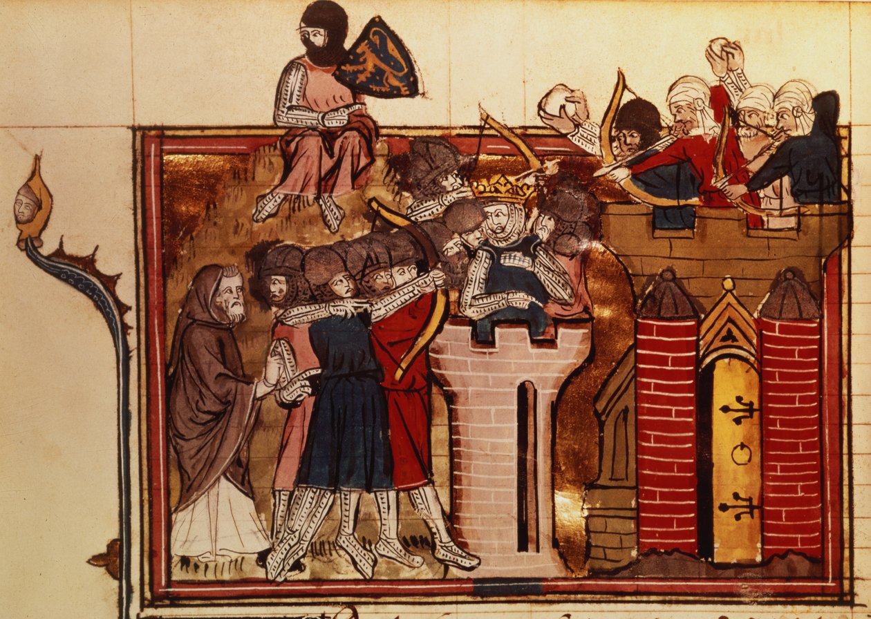Fr 22495 f.69v Korsfarerens angrep på Jerusalem i 1099, fra Le Roman de Godefroi de Bouillon av French School