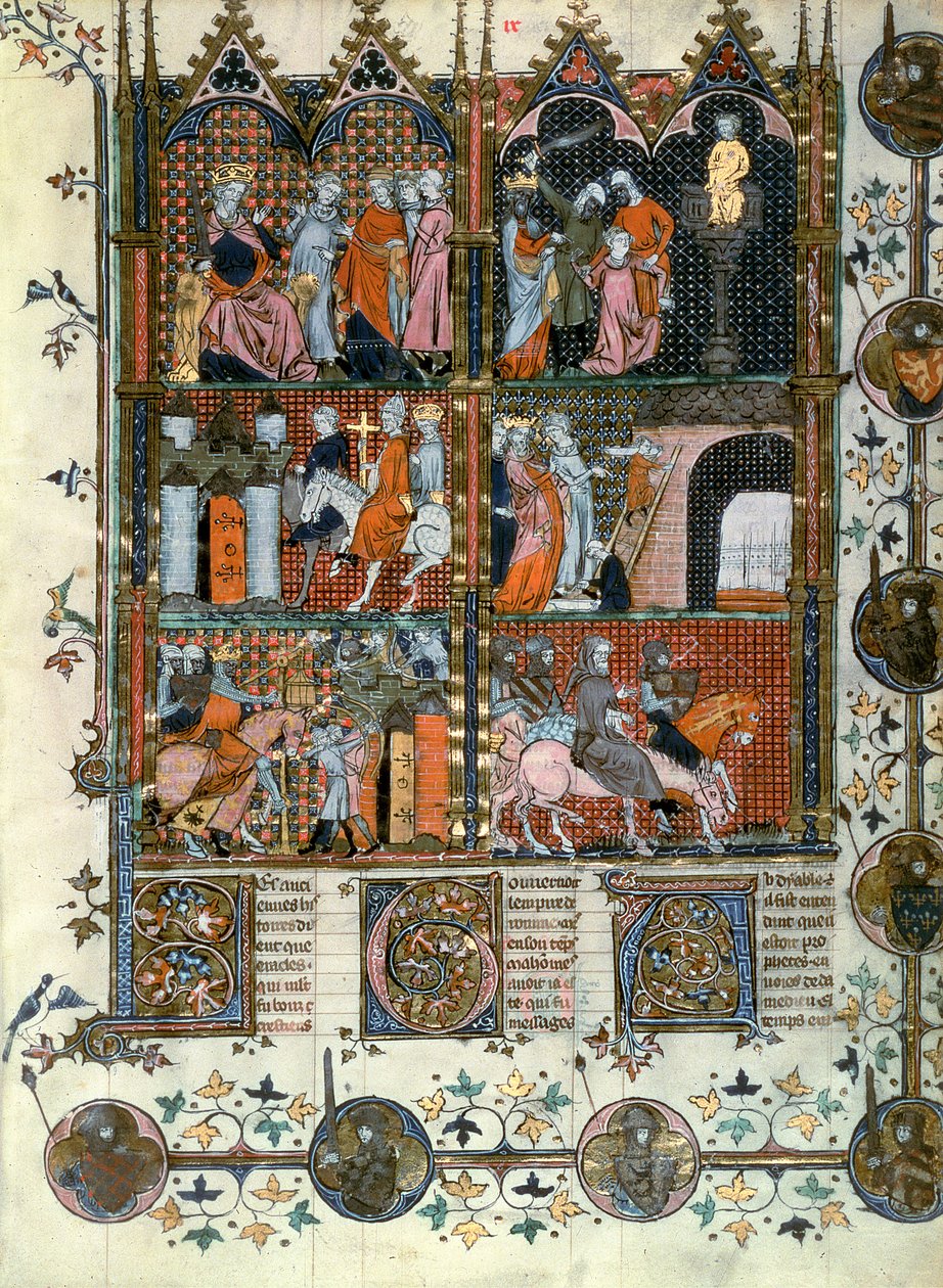 Fr 22495 f9 Korstogene: Tyrkernes inntak av Jerusalem og massakren på de kristne, fra Le Roman de Godefroy de Bouillon av French School
