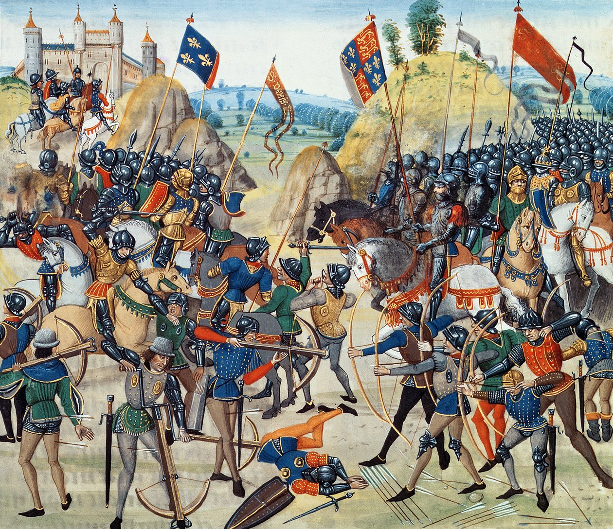Fr 2643 f.165v Battle of Crecy fra hundreårskrigen, fra "Froissart"s Chronicle", 24. august 1346 av French School
