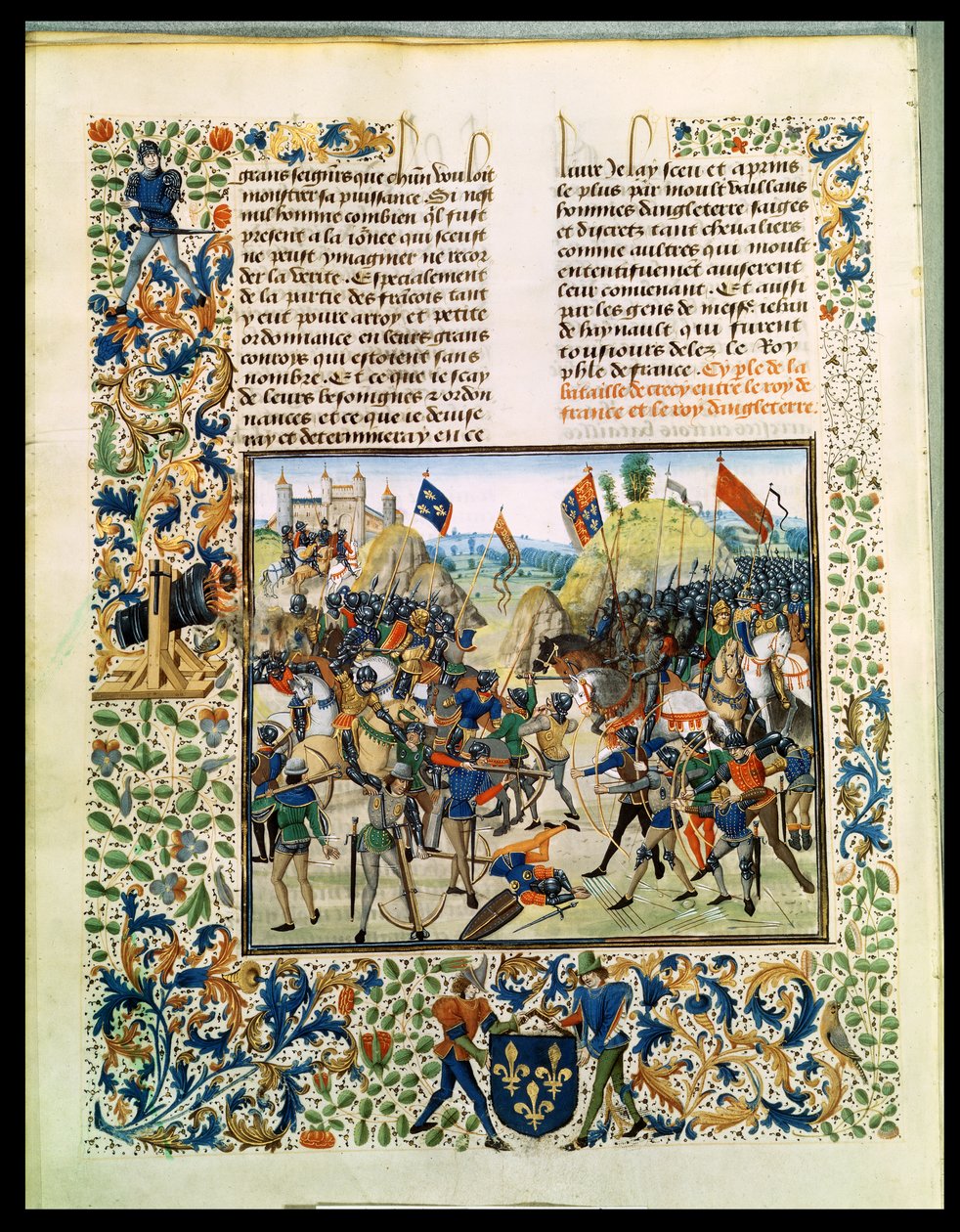 Fr 2643 f.165v Slaget ved Crecy fra hundreårskrigen, fra Froissarts Chronicle, 24. august 1346 av French School