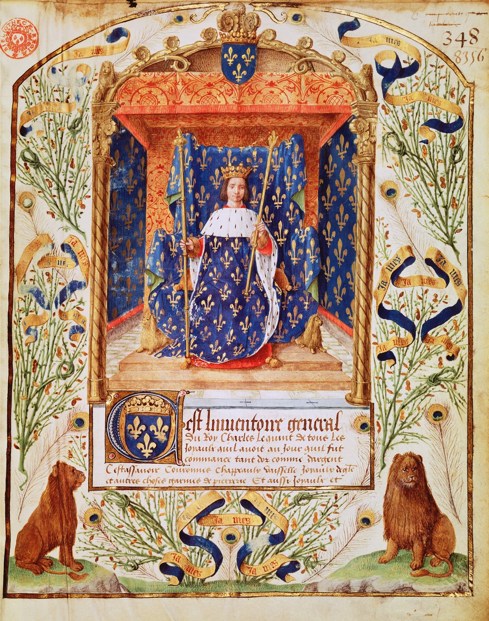 Fr 2705 f.C. Frontispice til en inventar av skatten som tilhørte Charles V av Frankrike, 1379 av French School