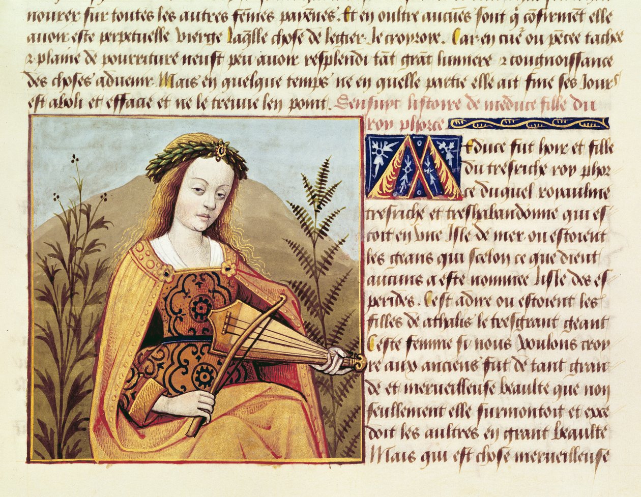 Fr 599 f.19 Kvinne spiller fiol, fra `Des Cleres et Nobles Femmes av French School