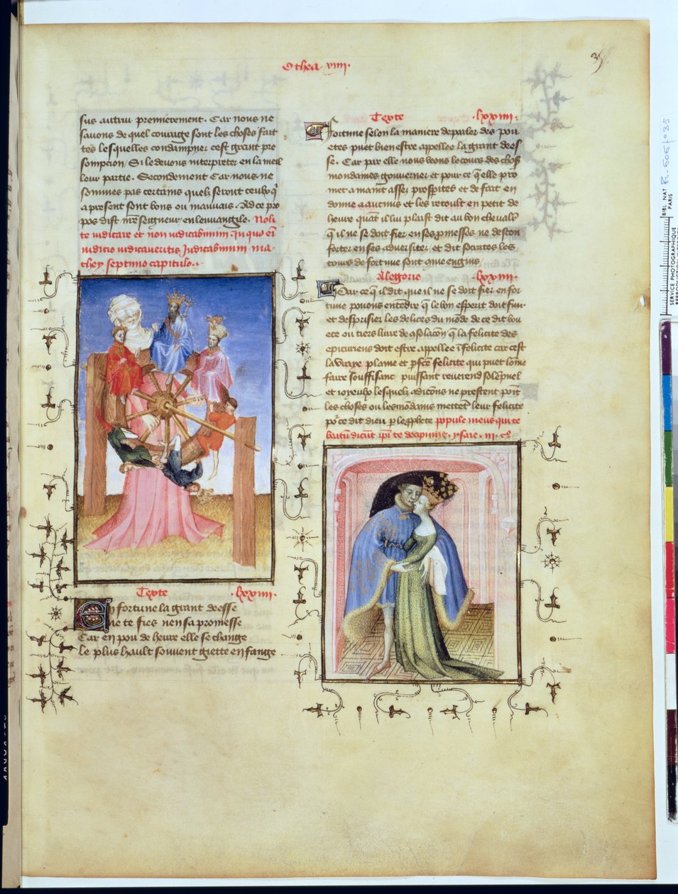 Fr 606 f.35 Lykkehjulet og verdslige gleders forræderi, fra LEpitre dOthea, av Epitremesteren, anskaffet av Jean de Berry ca. 1405 av French School