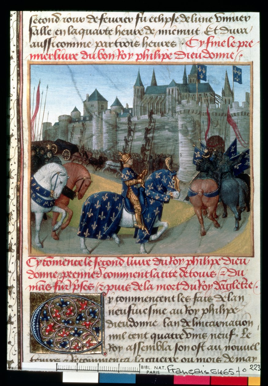 Fr 6465 f.223 Take of Tours av Philippe Auguste (1165-1223) konge av Frankrike i 1202 av French School