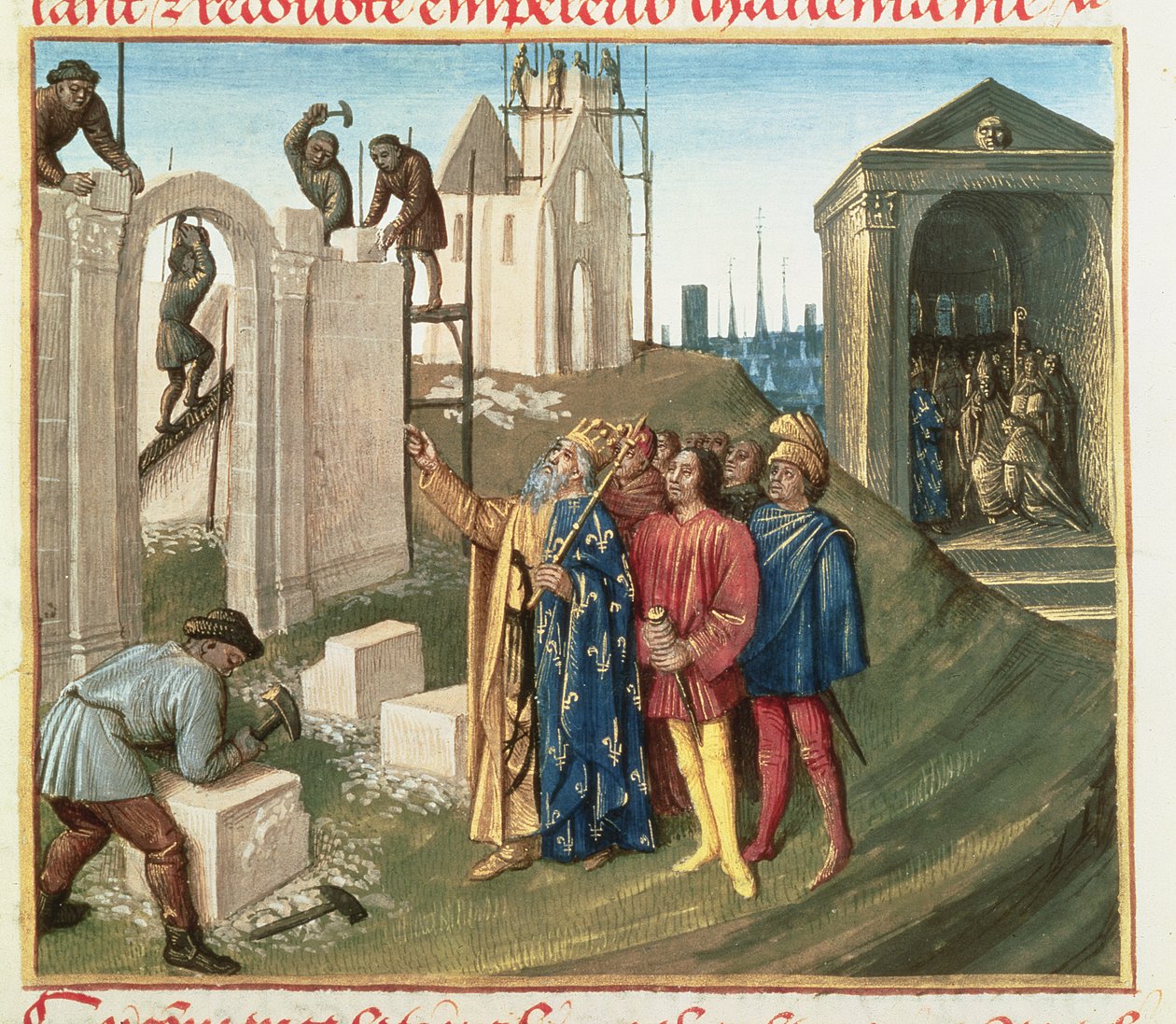 Fr 6465 f.96 Bygging av kirken i Aix La Chapelle av Charlemagne (742-814) av French School