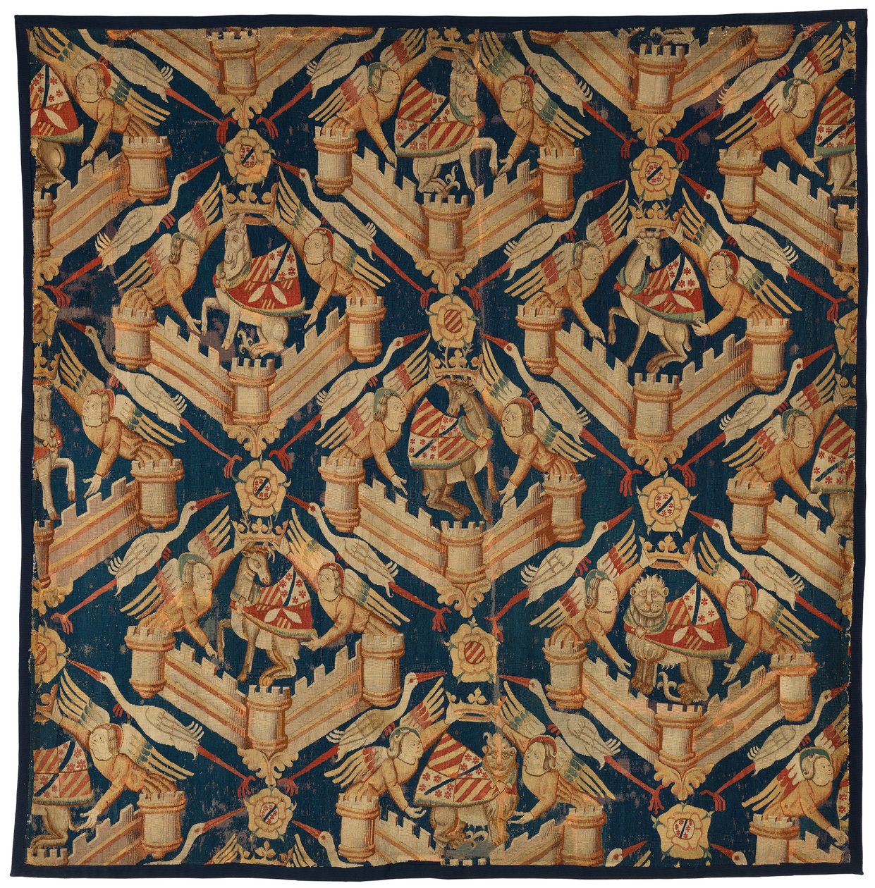 Fragment av et heraldisk billedvev som viser Arms of Beaufort, Turenne og Comminges, laget i Paris eller Arras (ull) av French School