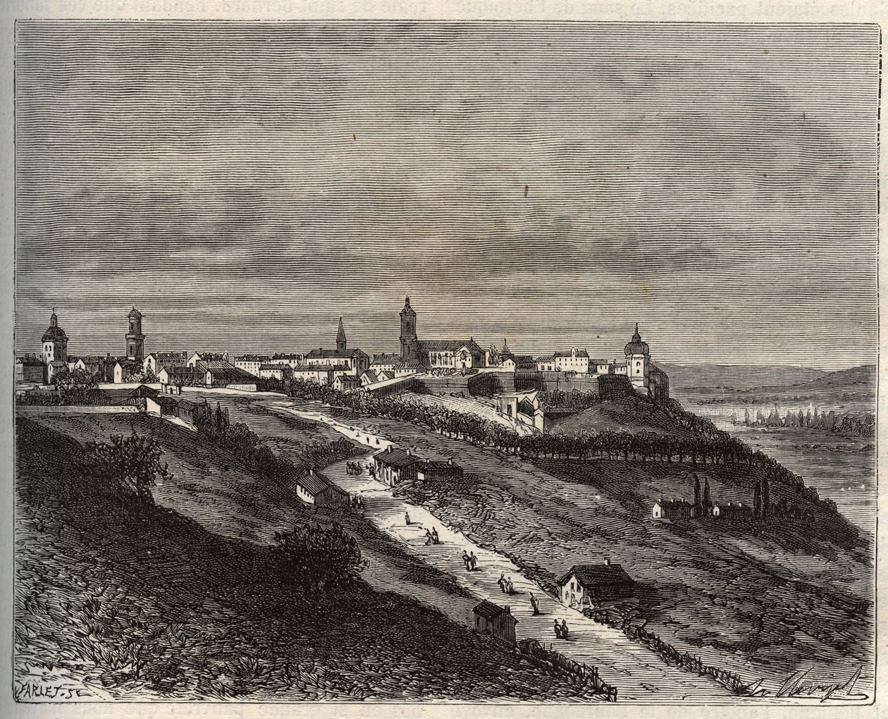 Frankrike, Champagne-Ardenne, Haute-Marne (52), Langres - gravering i «La France illustrée: geografi, historie, statistisk administrasjon» av V.-A. Malt brun. 1884 av French School