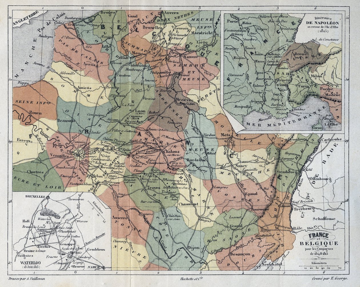 France and Belgium for the campaign of 1814-1815 - engraving in “Histoire de France” by Victor Duruy (1811-1894) - 1882 av French School