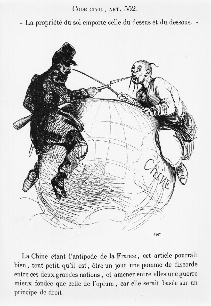 Frankrike og Kina, karikatur fra Musee Philippon, ca. 1850-60 av French School