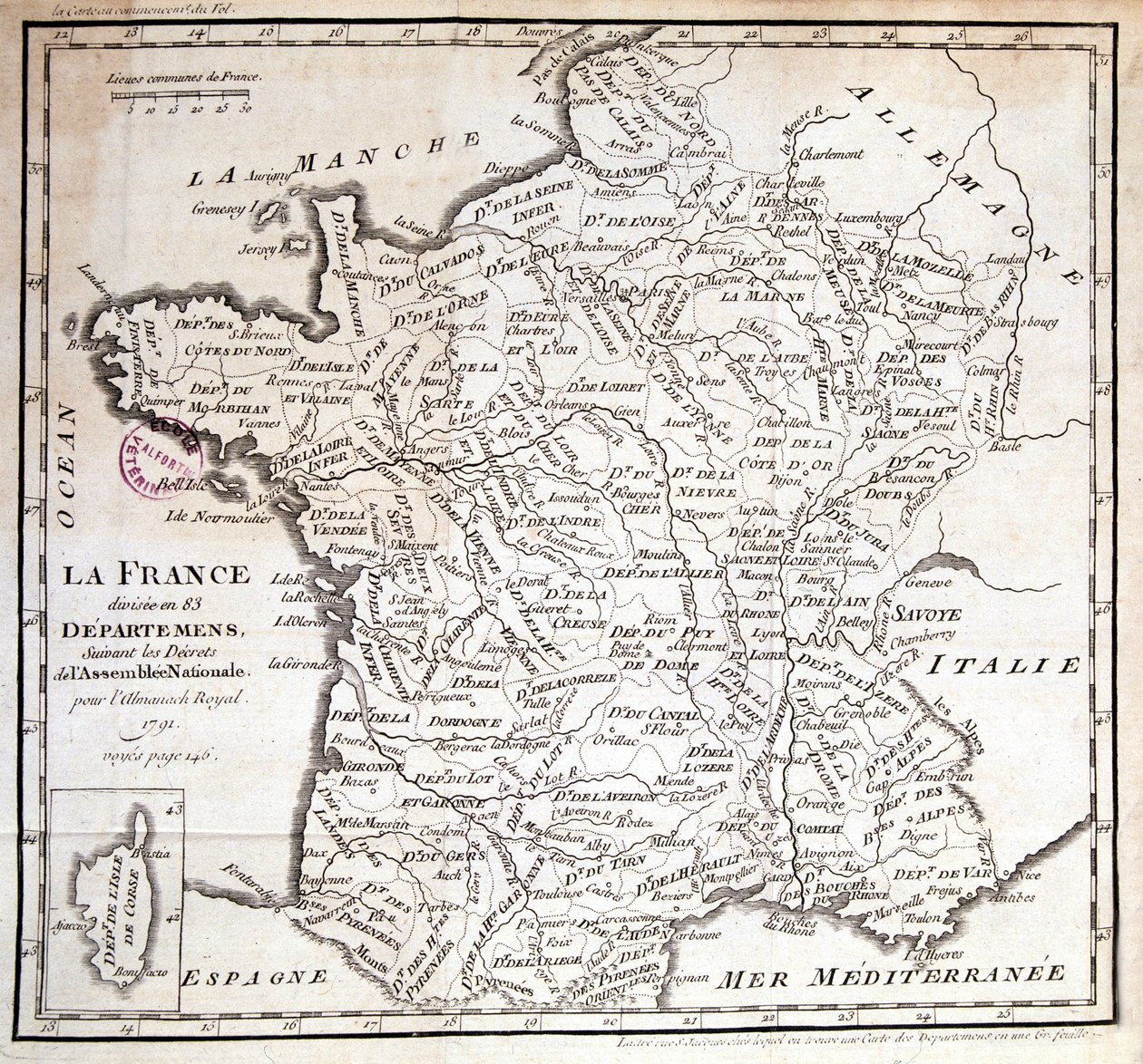 Frankrike delte seg inn i 83 avdelinger etter dekretene fra nasjonalforsamlingen i 1791 av French School
