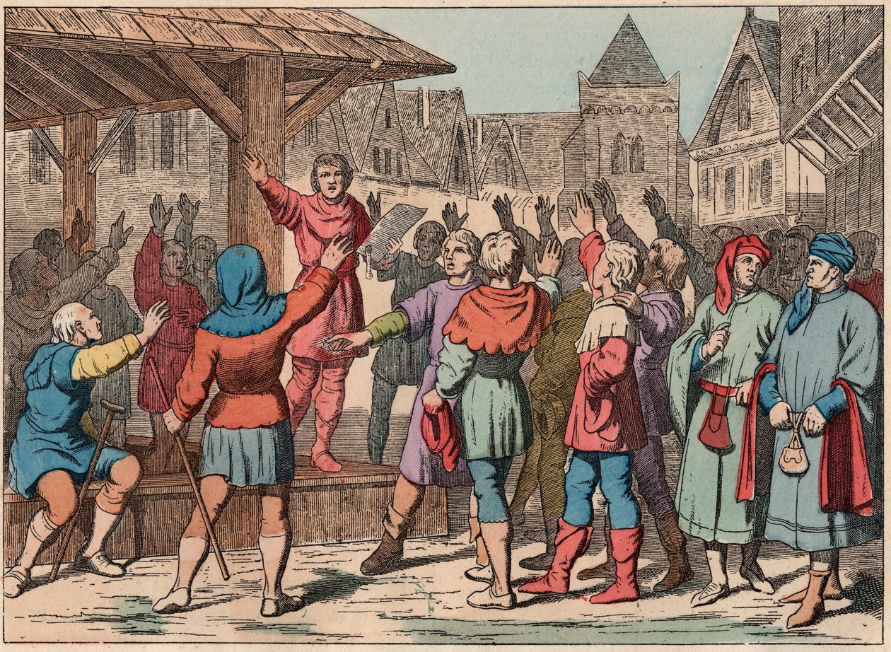 Frankrike i middelalderen: kommunene - Felles charter - Ed - Gravering fra slutten av 1800-tallet i "" Nos Gires Nationales - Images et recits"" av French School
