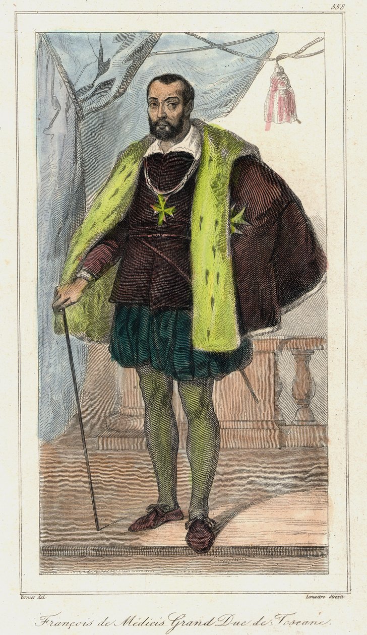 Francesco de Medici (Francis de Medicis), storhertug av Toscana (1541 - 1587) far til Maria av Medici. Gravering 1800-tallet. av French School
