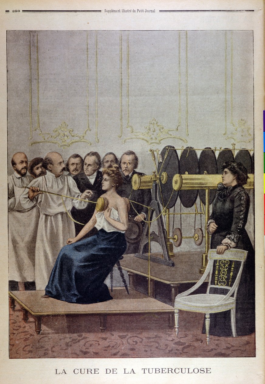 Francisque Crotte behandler en pasient med tuberkulose ved bruk av elektrisitet, fra Le Petit Journal, 1901 av French School