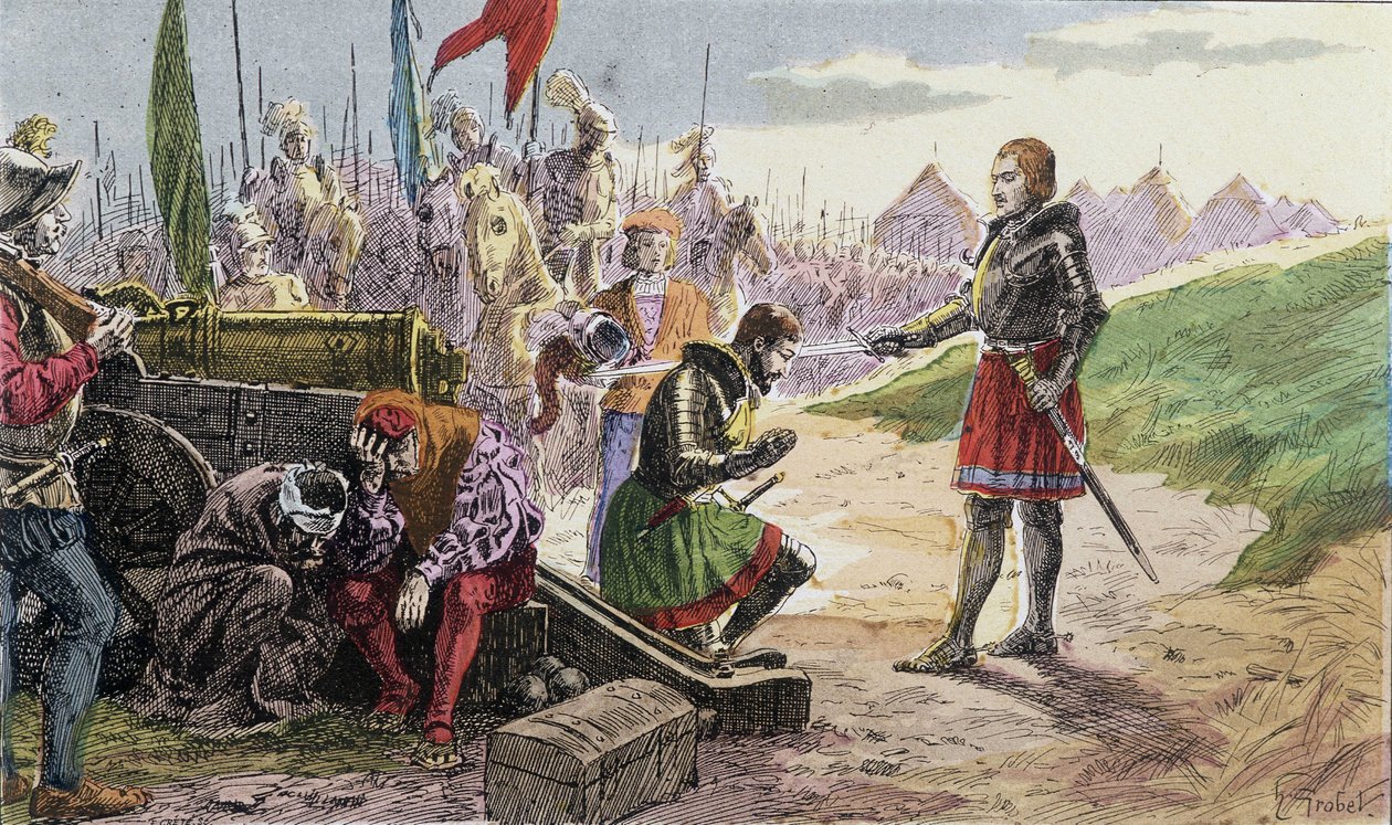 Francois 1st, våpen Chevalier av Bayard, i Marignan - Illustrasjon 1800-tallet. av French School