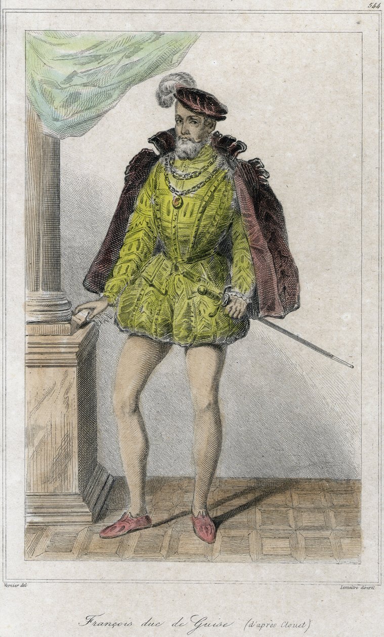 Francois I av Lorraine, 2. hertug av Guise (1519 - 1563). Det startet den første religionskrigen ved massakren av Wassy (Vassy) (1562). Gravering 1800-tallet. av French School