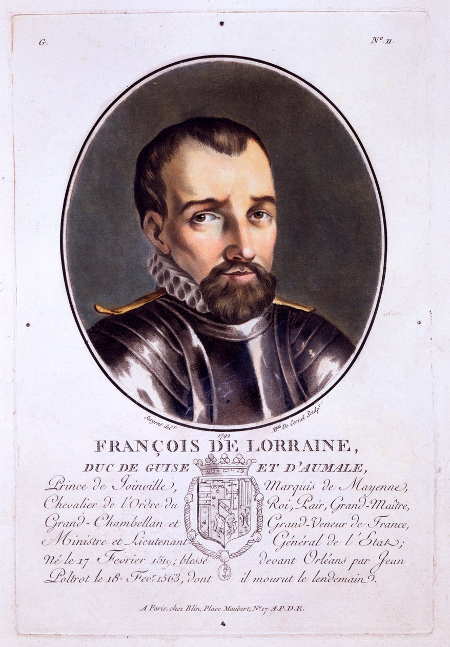 Francois de Lorraine, hertug av Guise og Aumale, fra Portraits of Great Men, Illustrious Women, and Memorable Subjects of France, publisert 1787-92 av French School