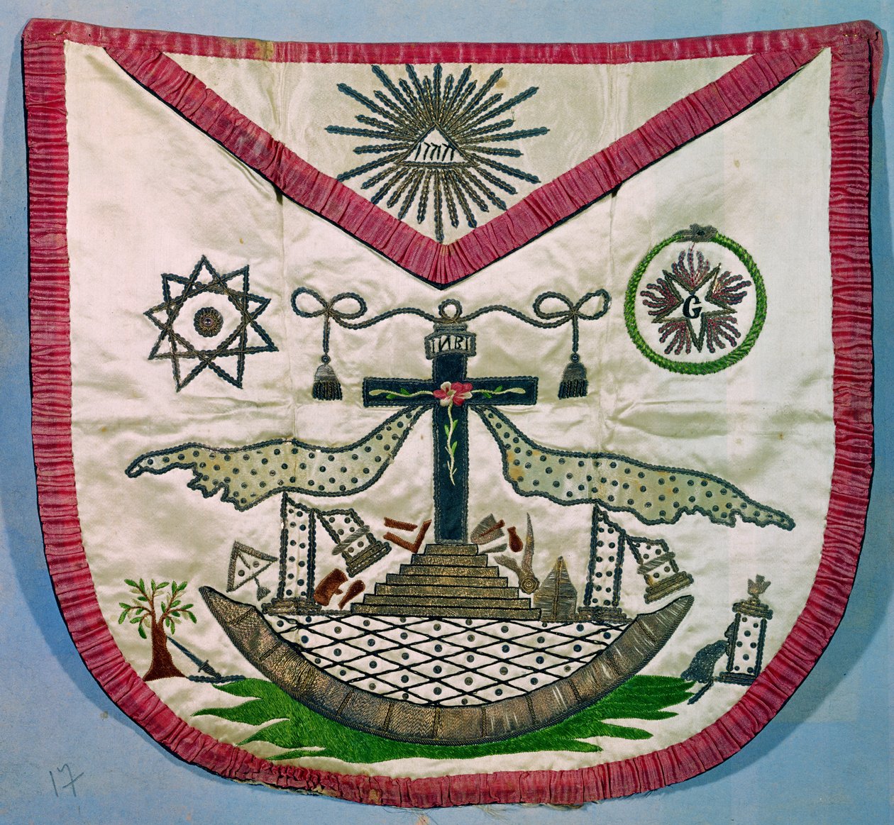 Frimurerforkle med frimurer- og rosenkorssymboler (brodert silke) av French School