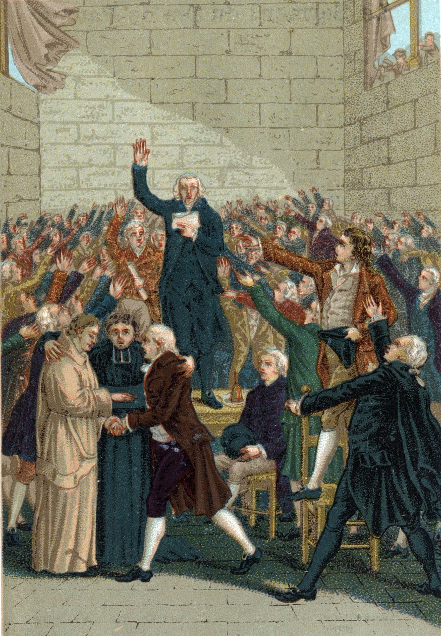 Den franske revolusjonen (1789-1799). Eden til Jeu de Paume i Versailles 20. juni 1789 i midten av Jean Sylvain Bailly (1736-1793). av French School