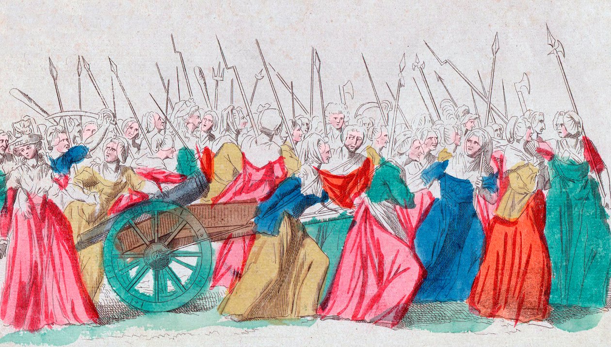 Fransk revolusjon: "" Et Versailles, et Versailles"" La marche des femmes sur Versailles 5/10/1789 (Kvinnenes mars på Versailles, Paris, 5. oktober 1789 av French School