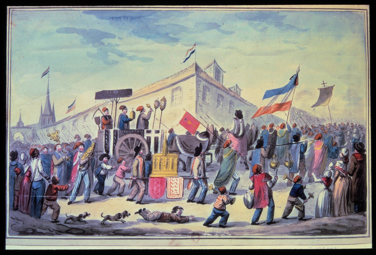 Fransk revolusjon: "" En anti-religiøs maskerade i november 1793"" Anonym akvarell fra 1793. Paris Library of the Arsenal av French School