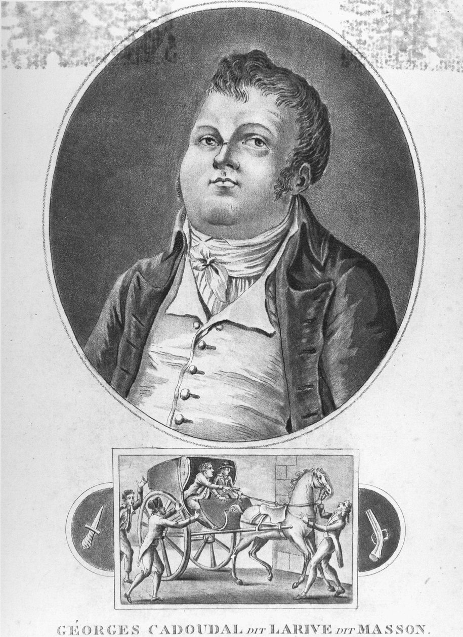 Fransk revolusjon: Georges Cadoudal (dit Larive, dit Masson), en fransk konspirator som var en av lederne for Chouanene og som organiserte to komplotter mot Bonaparte, den ble henrettet 25. juni 1804 - gravering, koll. museum Dobrée, Nantes. ¿ av French School