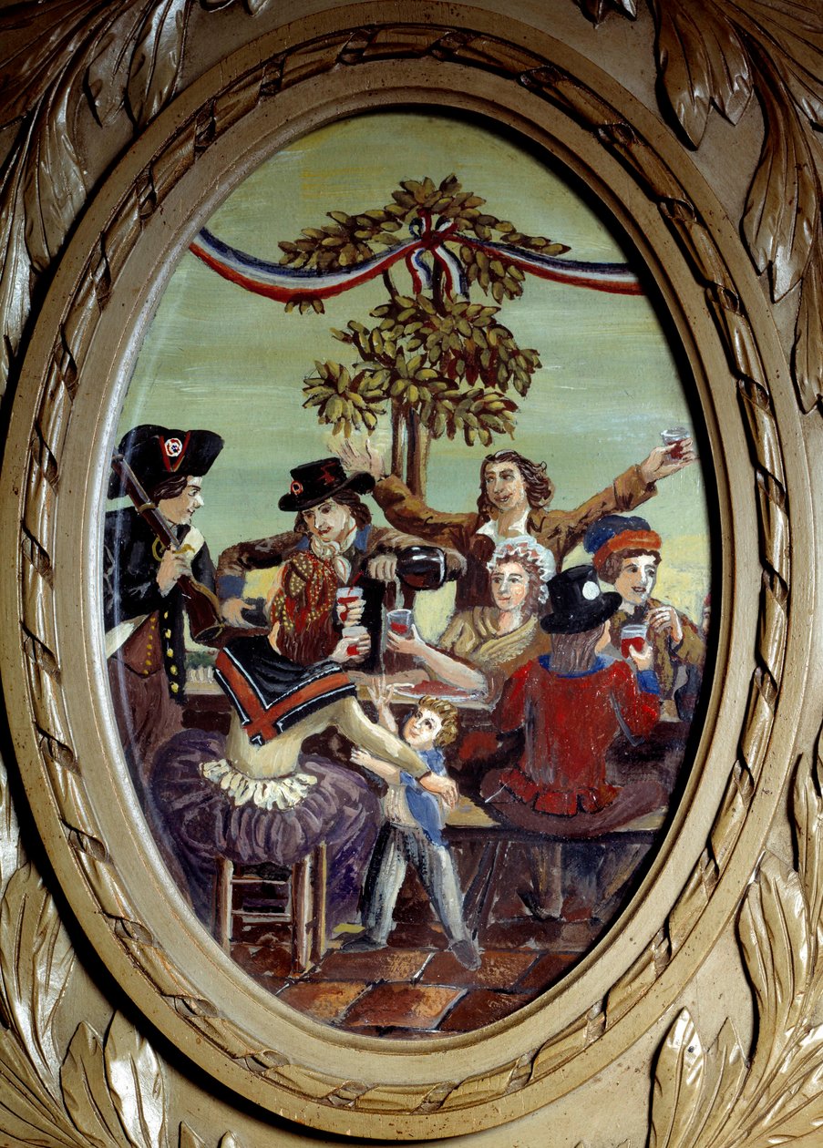 Fransk revolusjon: "" Det republikanske måltidet på Cafe Le Procope i Paris"" Anonymt maleri. Paris fra 1700-tallet, Le Procope av French School