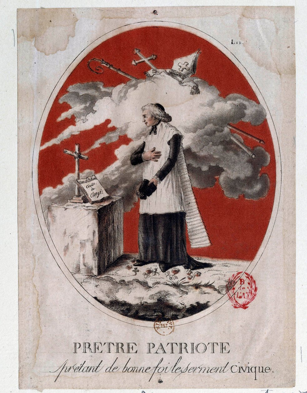 Fransk revolusjon: en patriotprest som avla borgereden i god tro. Gravering fra 1700-tallet. Paris, Arsenals bibliotek av French School