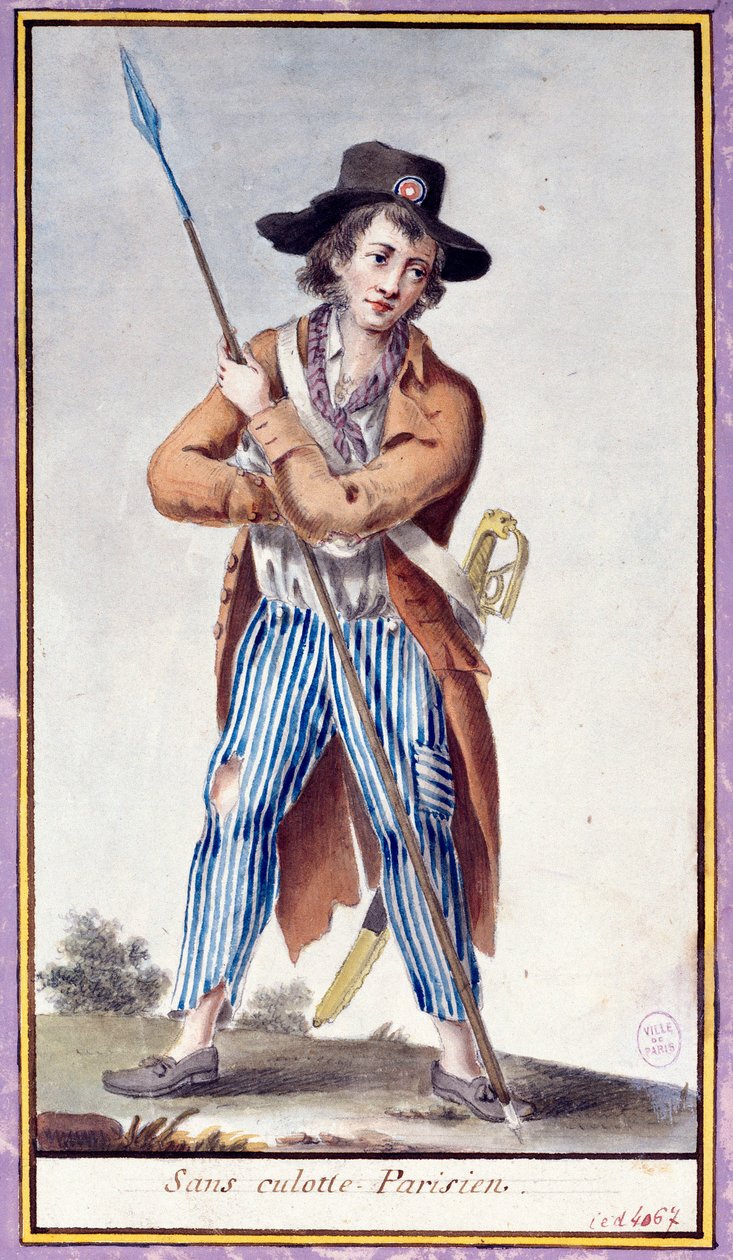 Den franske revolusjonen: Pariseren uten truser har spadene. Anonymt trykk rundt 1789. Paris, Musee Carnavalet av French School