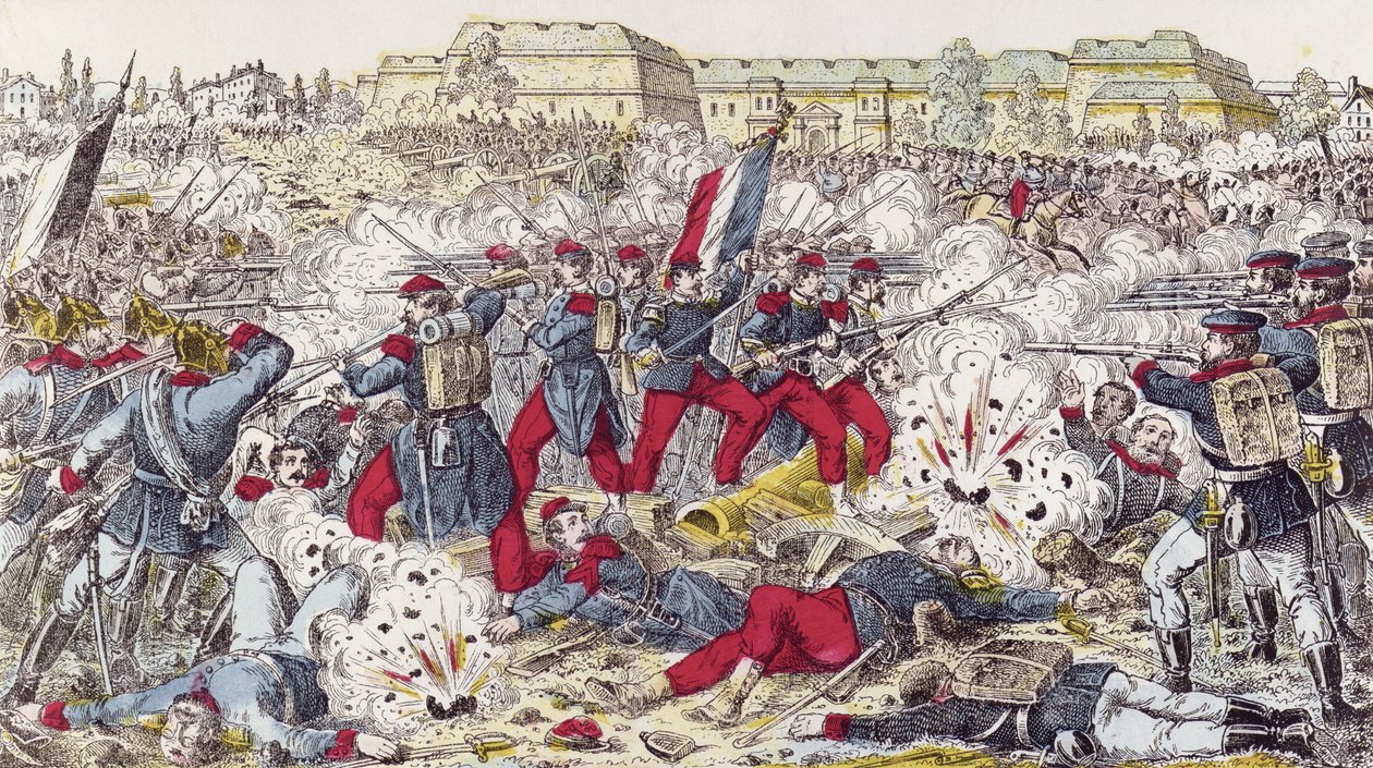 Franske tropper omringet av den prøyssiske hæren i slaget ved Sedan, 31. august 1870 av French School