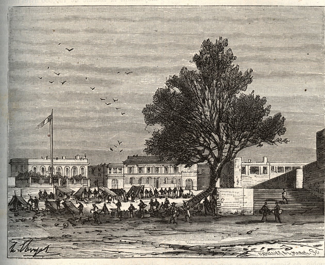 Franske kolonier i afrika - Place du gouvernement a Goree - gravering i "La France illustree: geografi, historie, statistisk administrasjon" av V.A. Malt-brun. 1884 av French School