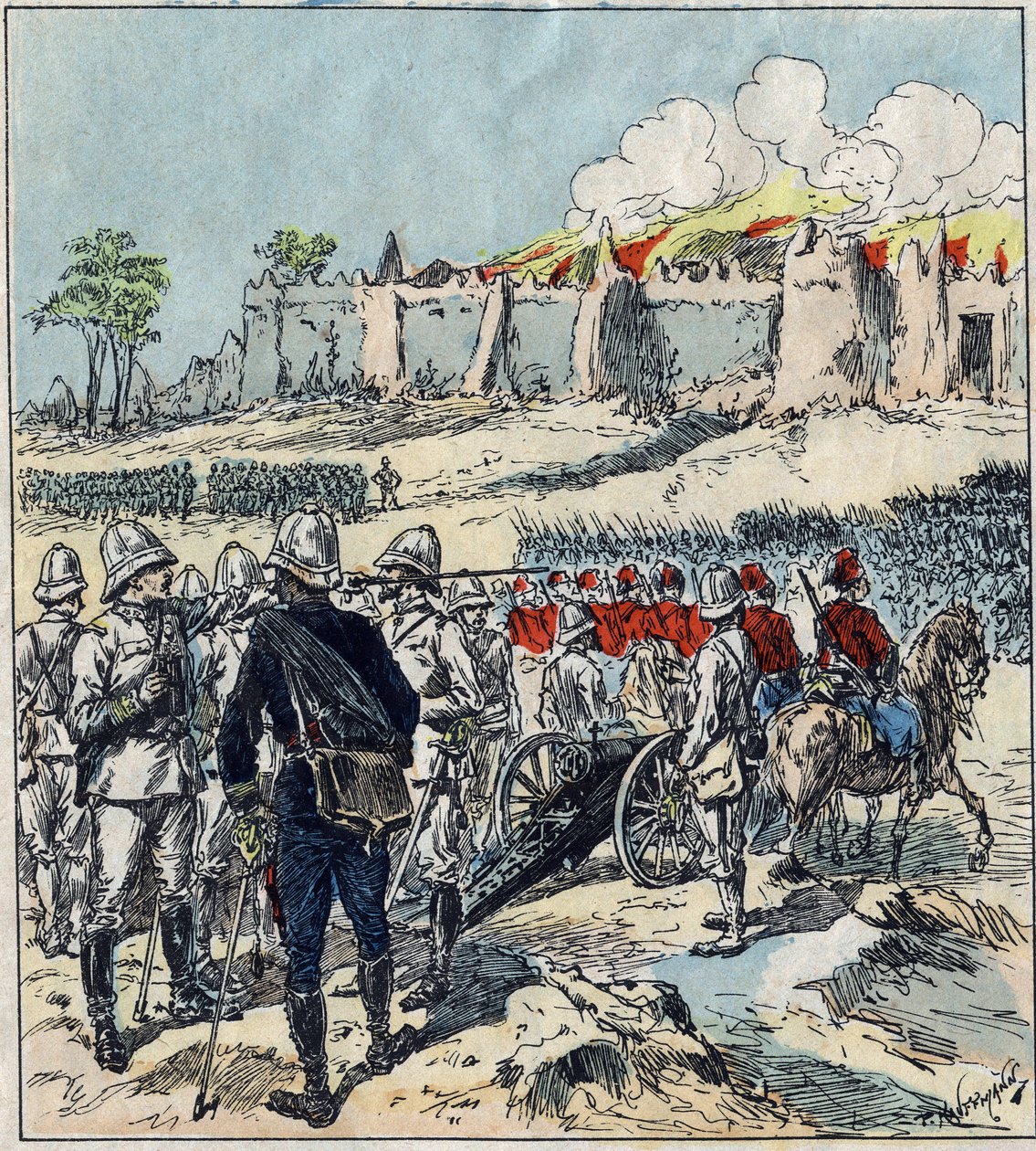 French expedition to Dahomey (present-day Benin). General Dodds forming his columns of attack before Abomey av French School
