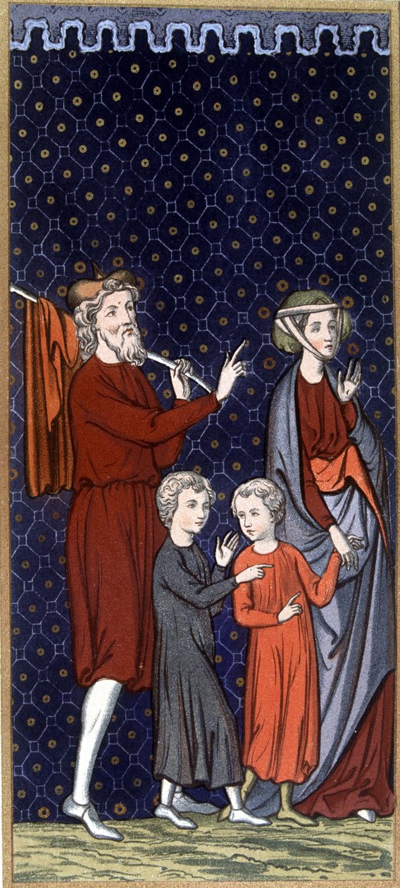 Fransk familie på 1300-tallet - i "" Sumptuary arts of costume and furniture"", red. Mangard-Maugé av French School