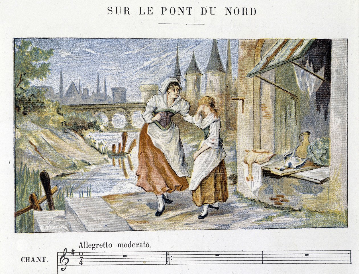 Fransk folke- og tradisjonell sang: “” Sur le pont du Nord””, n.d. av French School