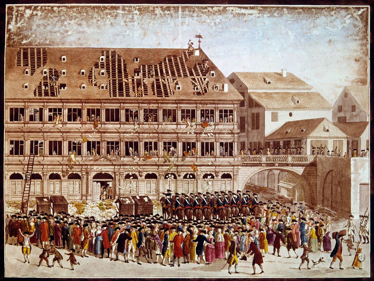 Fransk revolusjon: plyndring av Strasbourg rådhus 20.07.1789. Anonym utskrift. Paris, B.N. av French School