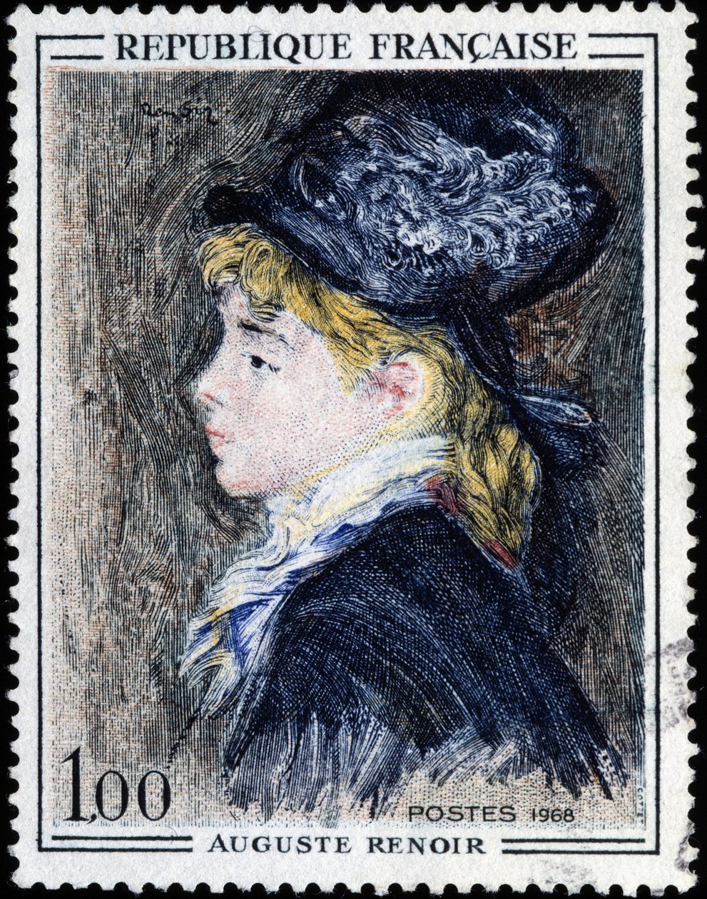 Fransk stempel med maleri av Auguste Renoir av French School