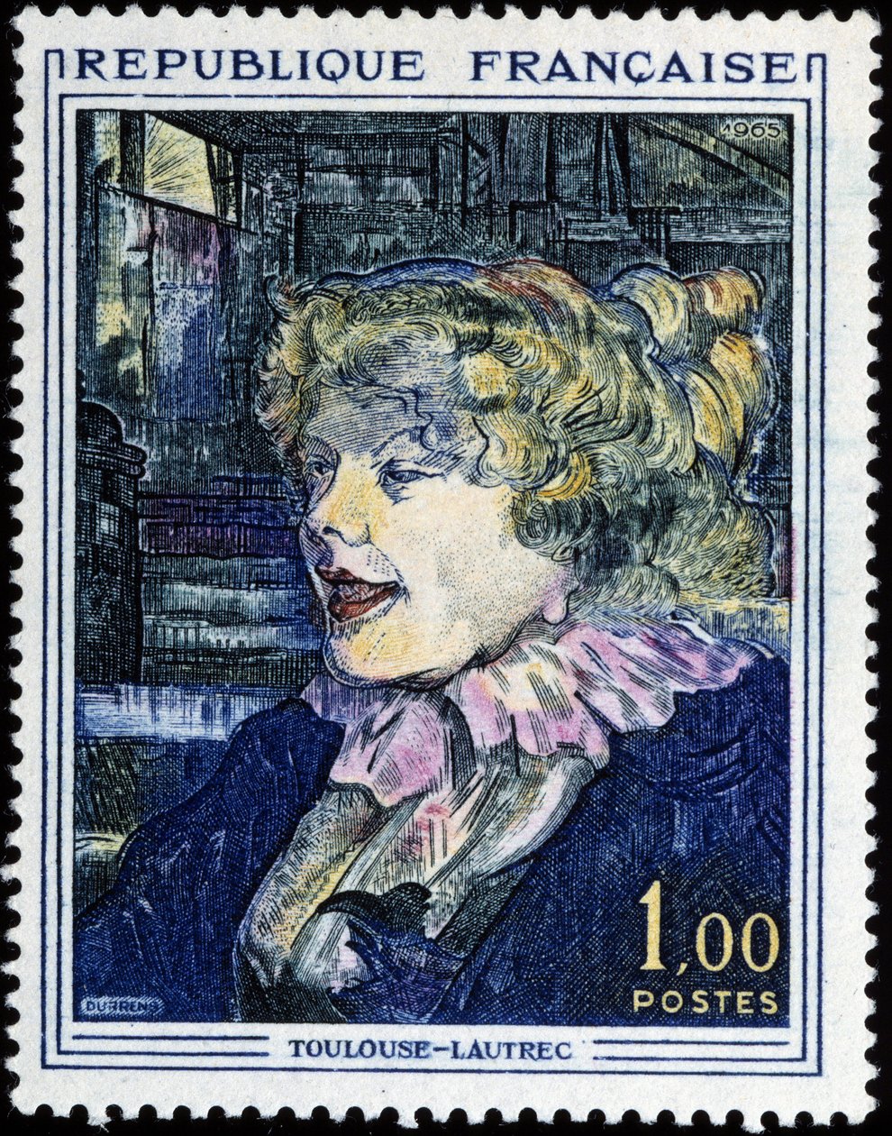 Fransk stempel med maleri av Toulouse Lautrec av French School