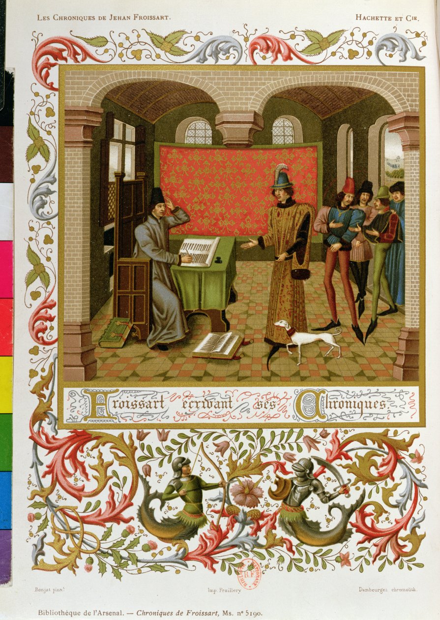 Froissart (1333-140001) skriver sine kronikker (faksimile av Ms. 5190) av French School