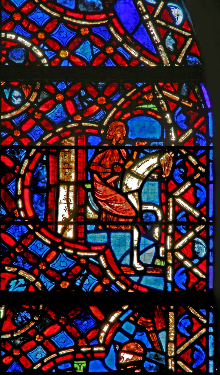 Fra vindu w12, vinduet barmhjertige samaritan; den reisende forlater byen kurert? av French School