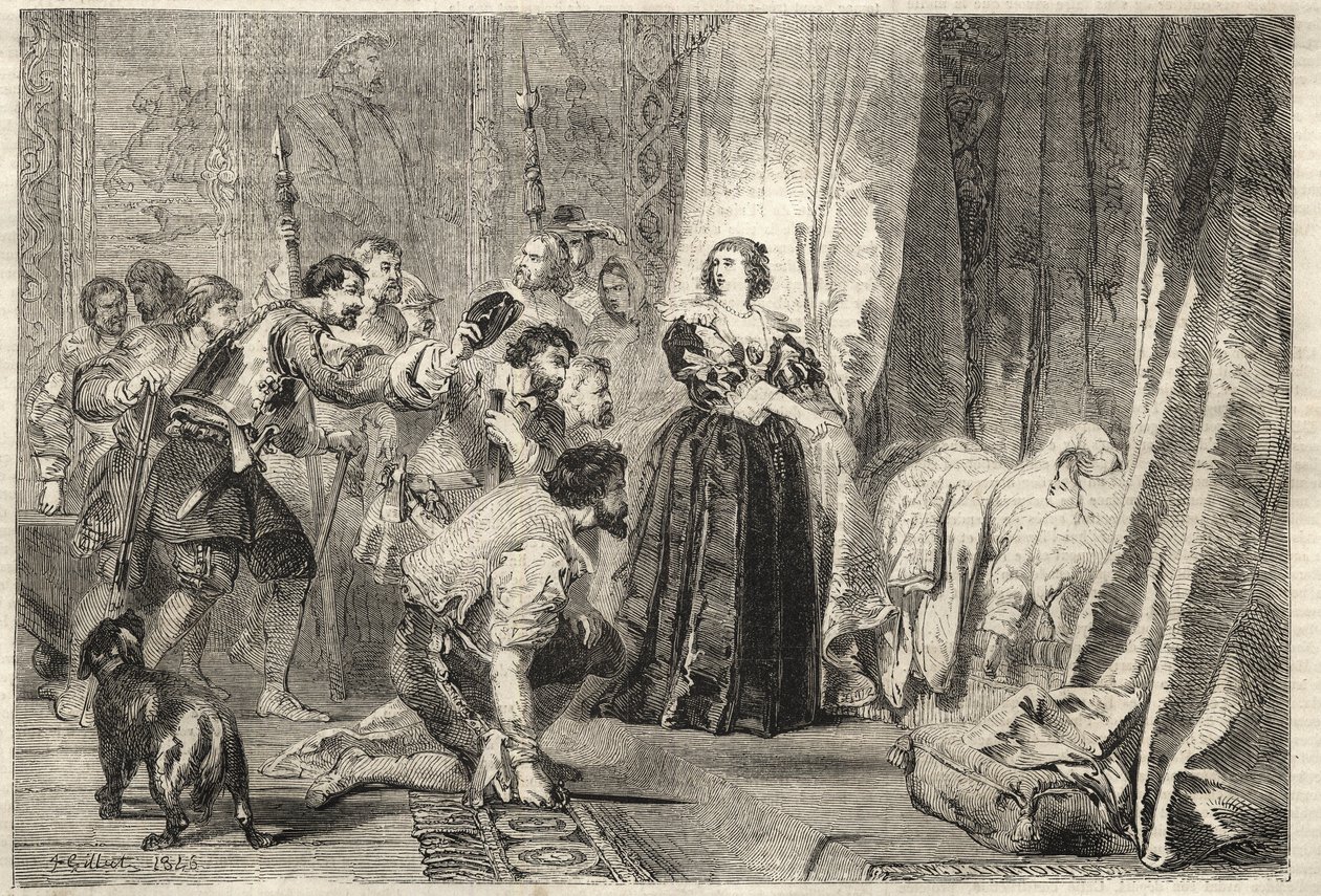 Fronde - Folket krever å se kongen: Paris, Palais Royal, 9. februar 1651 - Fronde: natten til 9. februar 1651, på Palais Royal, viser Anne av Østerrike (1601-1666) Ludvig XIV, kjent som Le Kong Soleil (Kong Soleil eller Ludvig den store av French School
