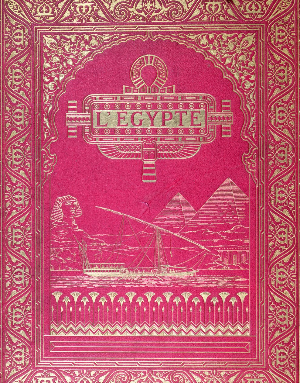 Forside av LEgypte av G. Ebers, utgitt i Paris, 1880 (rødt lær og gull) av French School
