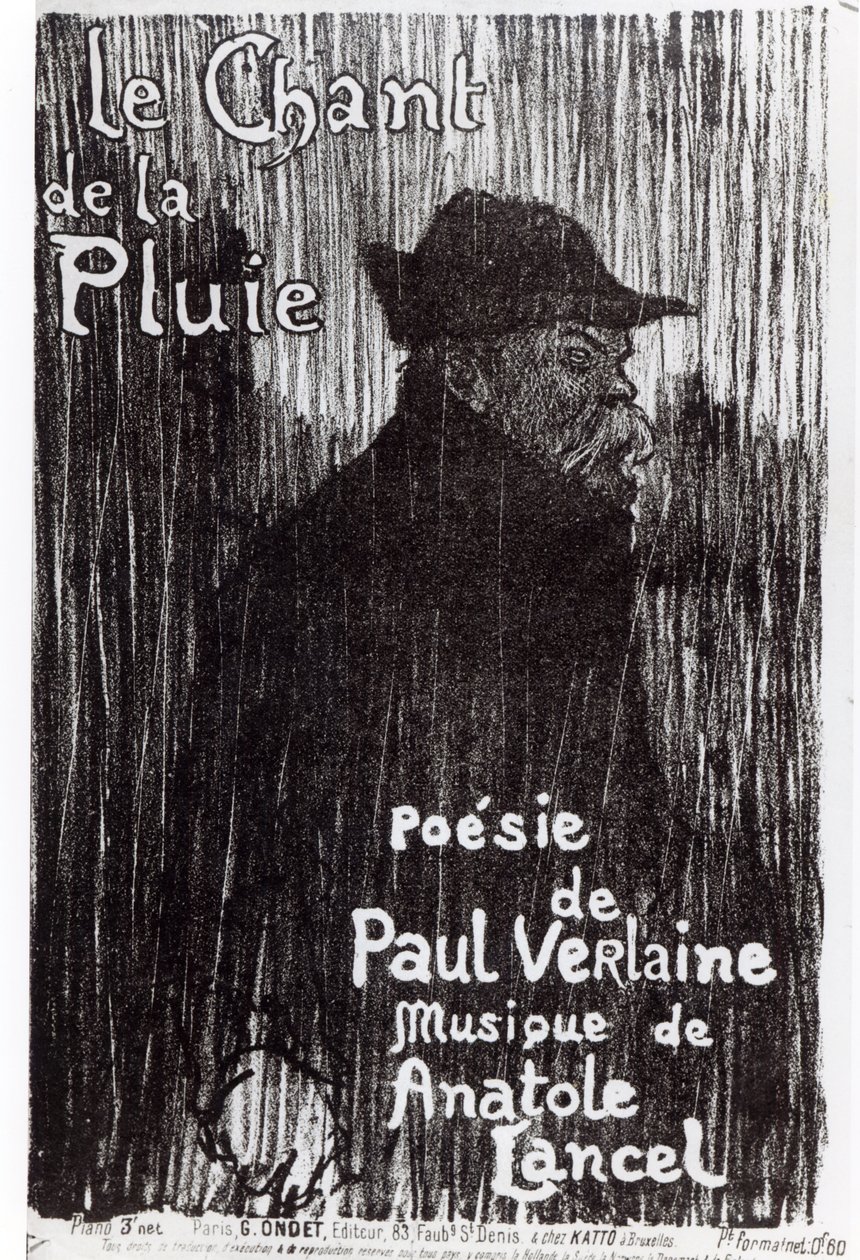 Forside av partituret Le Chant de la pluie, fra et dikt av Paul Verlaine, 1844 av French School